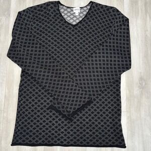 Armani Collezioni Mens V-Neck Knit Sweater Black White Diamond Grid H52001-01 M